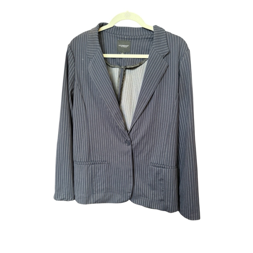 Liverpool Los Angeles Blazer Women's Blue Pinstripe Size Large